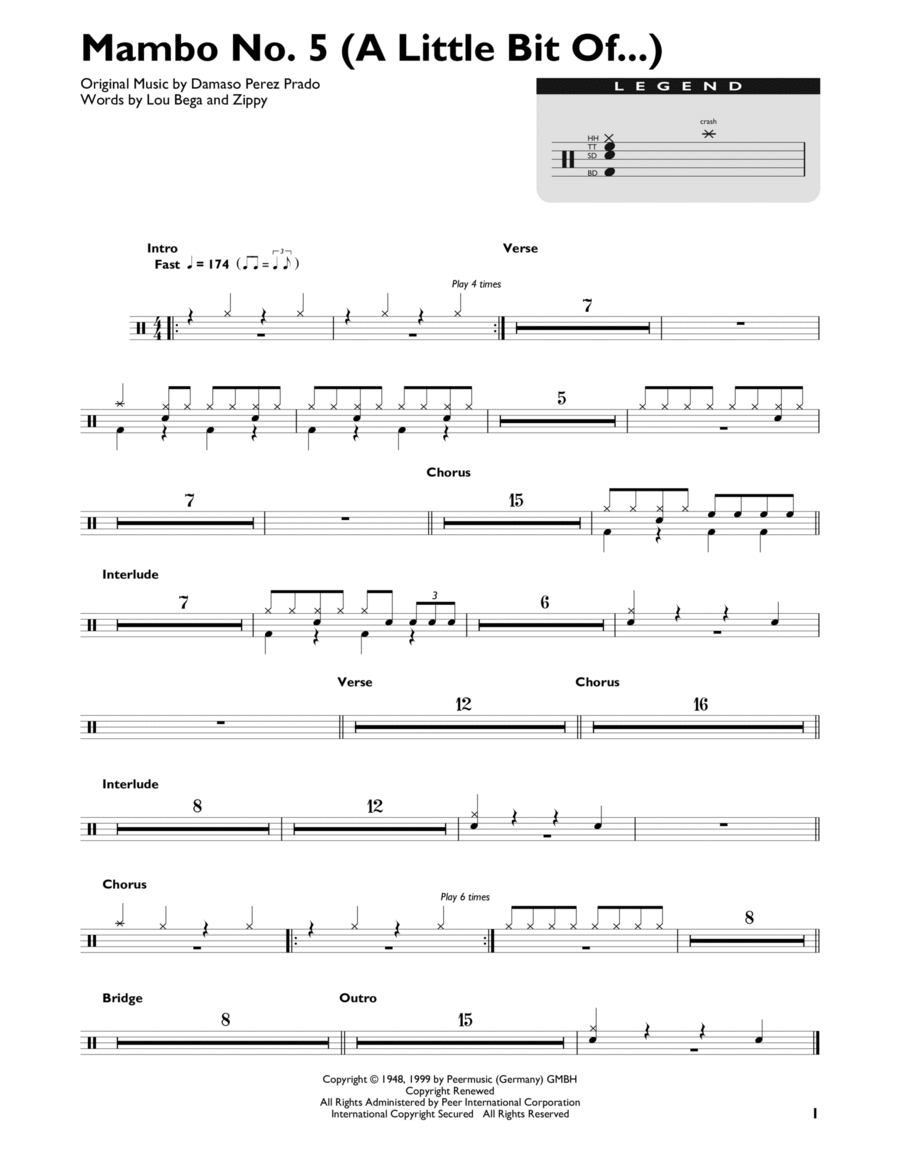 Mambo No. 5 (A Little Bit Of...) Drum Set scores gallery preview page 1