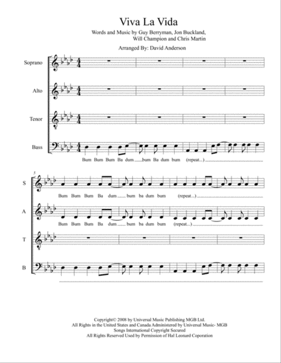 Viva La Vida 4-Part scores gallery preview page 1