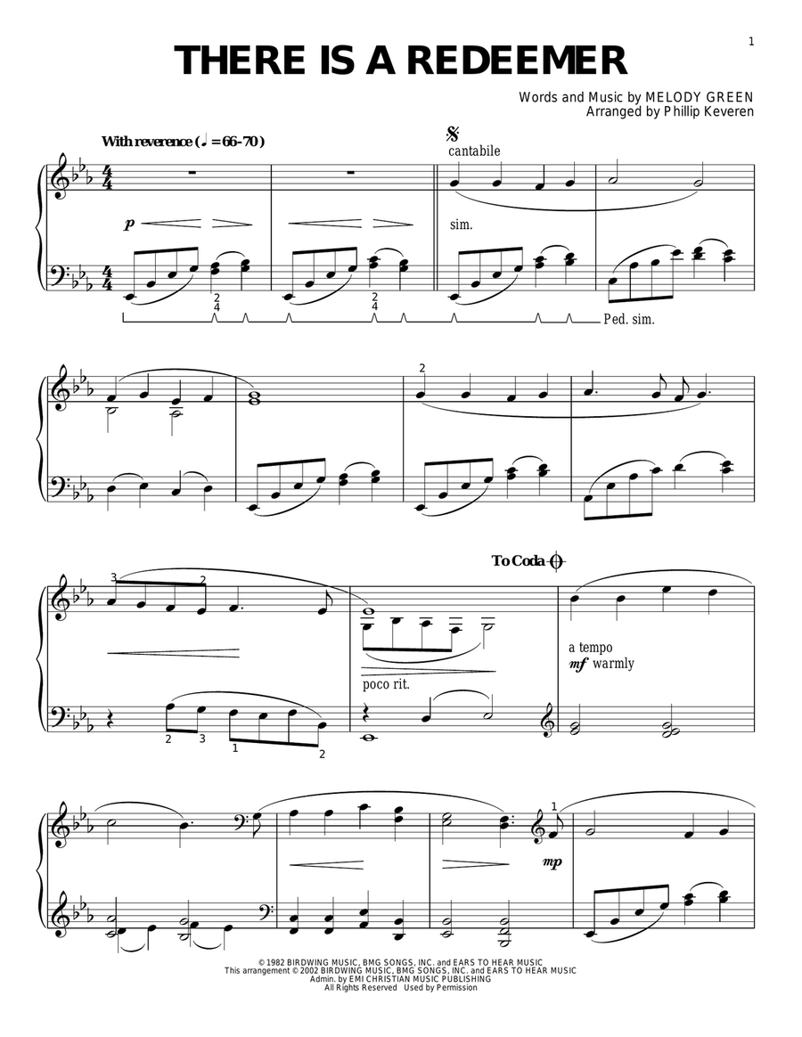 There Is A Redeemer (arr. Phillip Keveren) Piano Solo scores gallery preview page 1