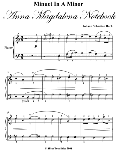 Minuet In A Minor Anna Magdalena Notebook Easy Piano Sheet Music