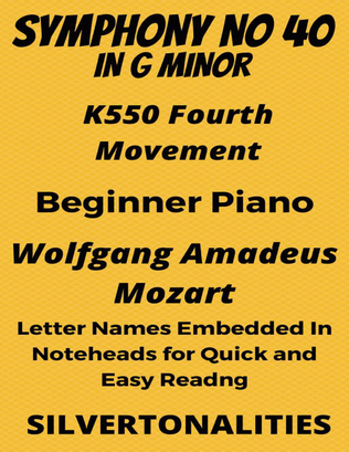 Symphony Number 40 in G Minor K550 Fourth Movement Beginner Piano Sheet Music
