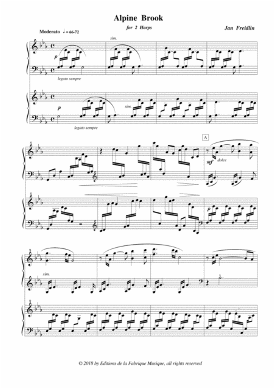 Jan Freidlin: Alpine Brook for two harps Harp scores gallery preview page 2