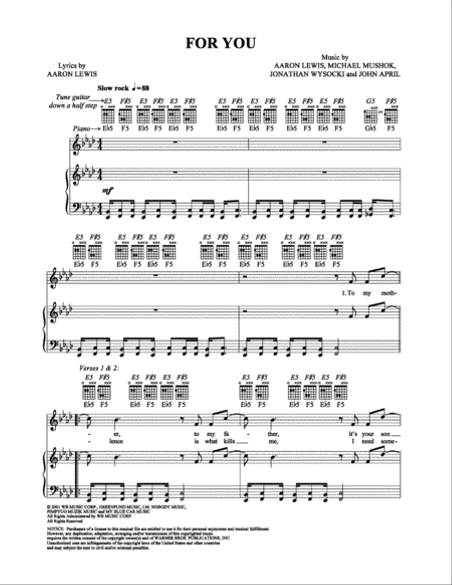 For You Piano, Vocal, Guitar scores gallery preview page 1