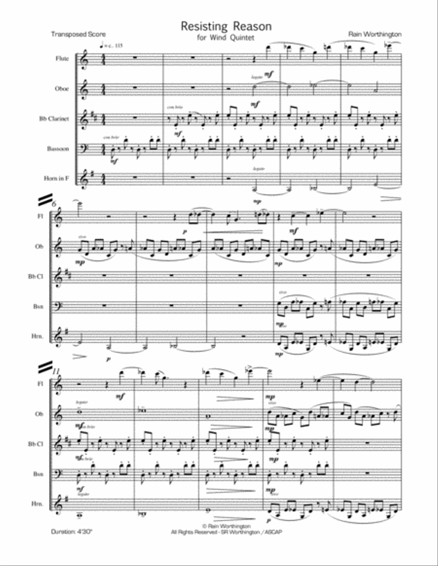 Resisting Reason – for wind quintet Small Ensemble scores gallery preview page 2