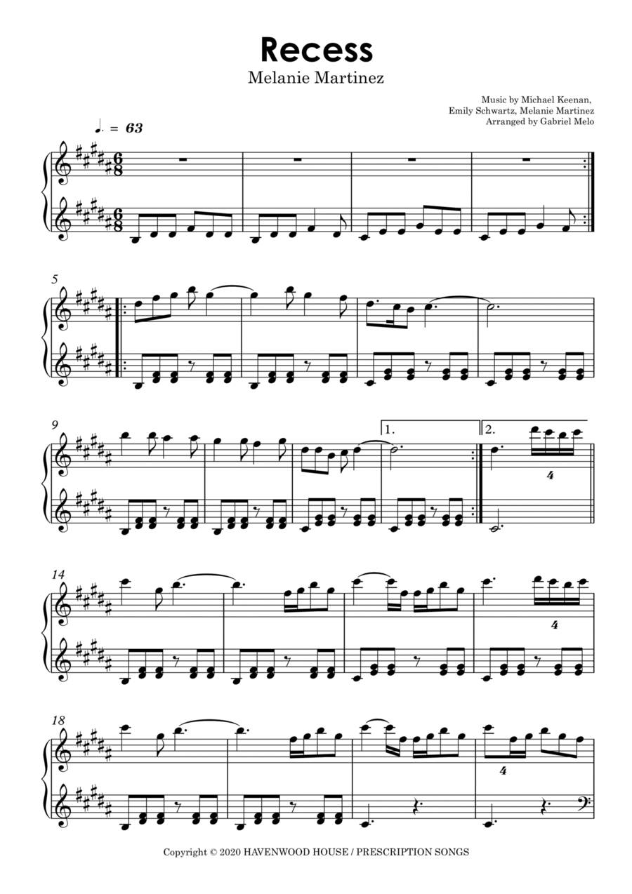 Recess Piano Solo scores gallery preview page 1