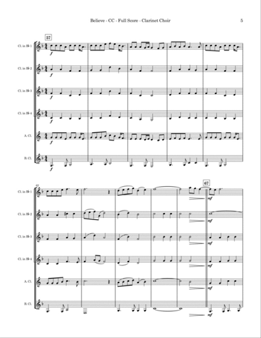 Believe Clarinet Choir scores gallery preview page 5