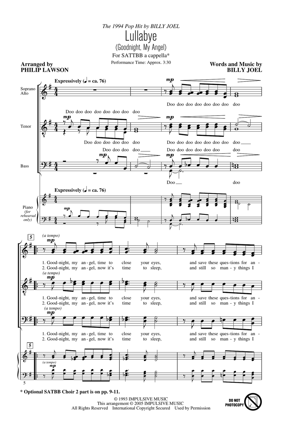 Lullabye (Goodnight, My Angel) (arr. Philip Lawson) Choir scores gallery preview page 1