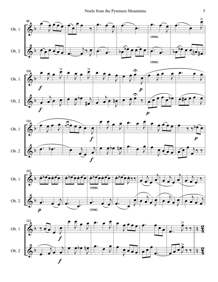 Noels from the Pyrenees Mountains - oboe duet Woodwind Duet scores gallery preview page 5