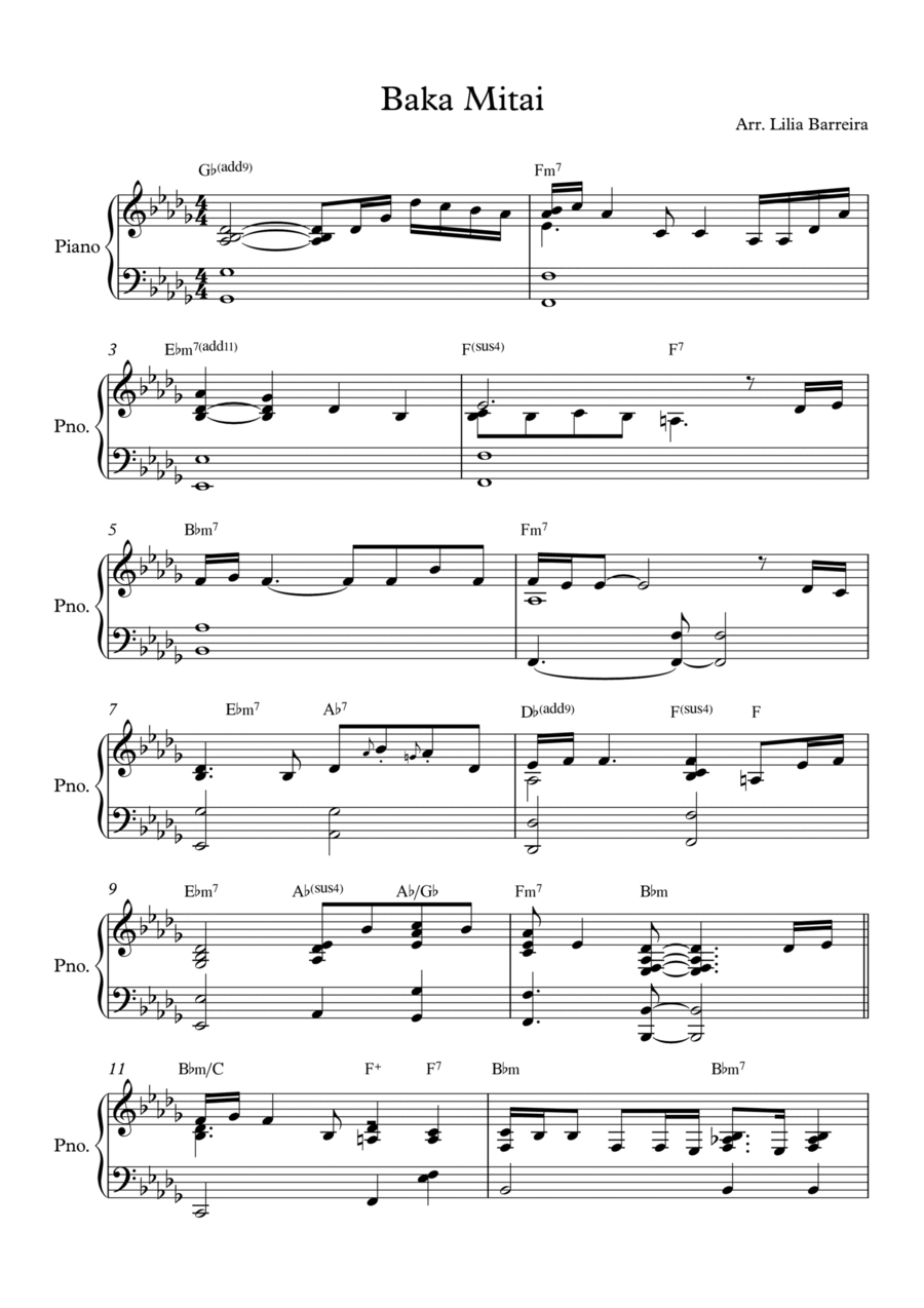 Baka Mitai Piano Solo scores gallery preview page 1