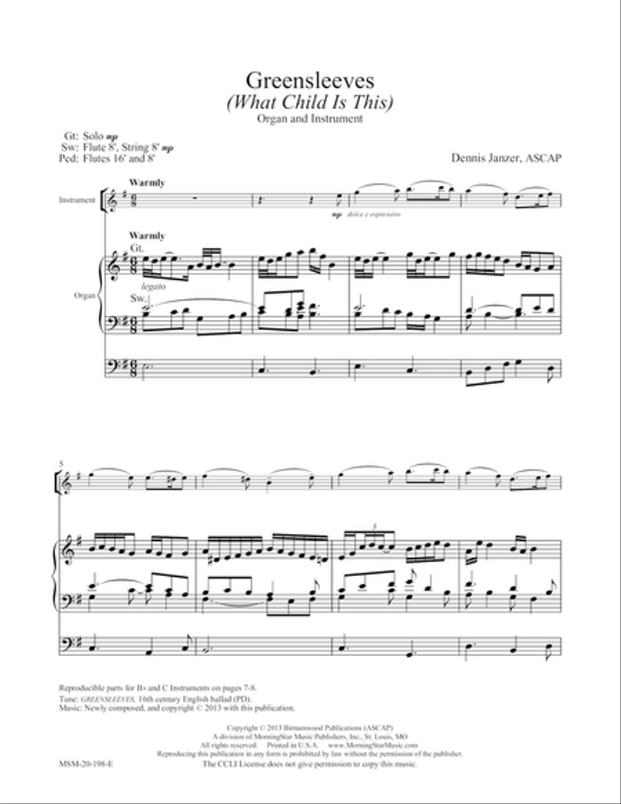 Greensleeves (What Child Is This) Organ scores gallery preview page 1