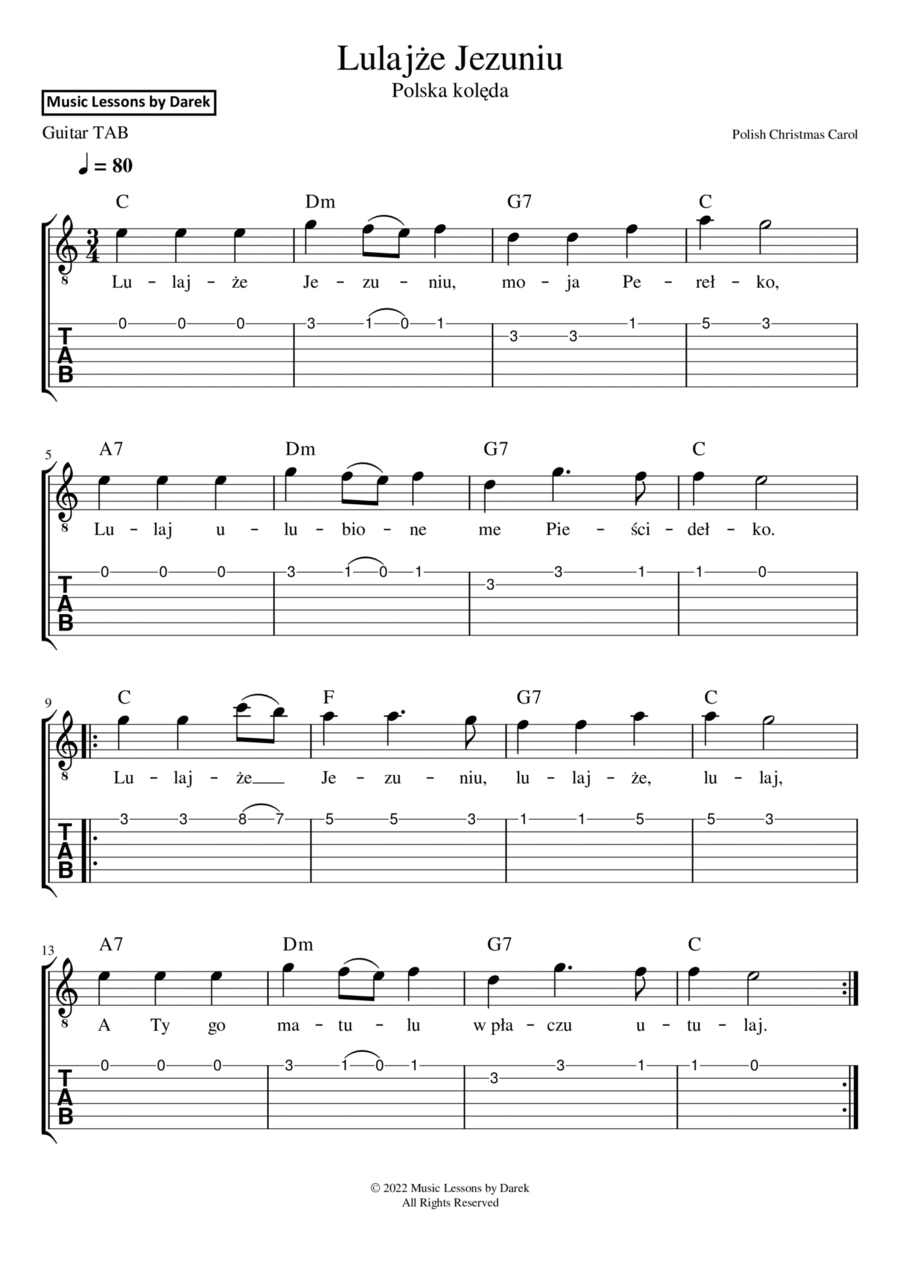 Lulajże Jezuniu (Polish Christmas Carol) [GUITAR TAB] Guitar Tablature scores gallery preview page 1
