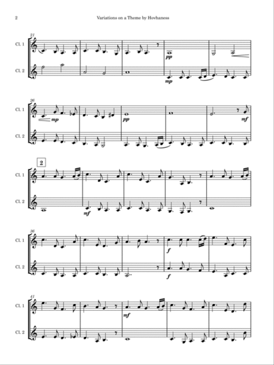 Variations on a Theme by Hovhaness Clarinet Duet scores gallery preview page 4