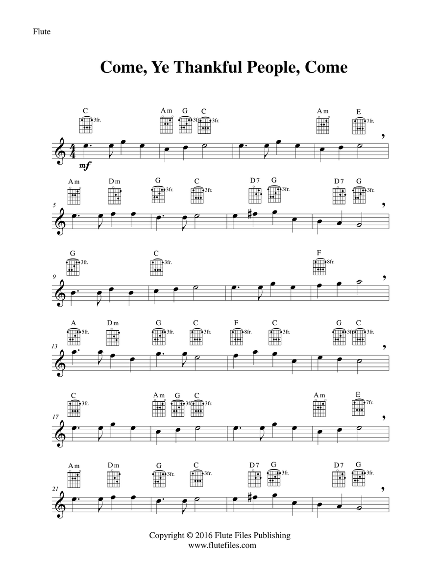 Come, Ye Thankful People, Come - Flute Solo with Guitar Chords Chamber Music scores gallery preview page 3