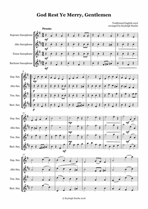 God Rest Ye Merry Gentlemen - Saxophone quartet (SATB)