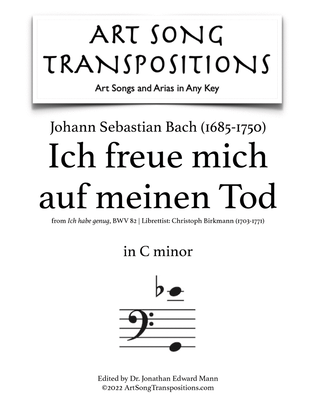 Book cover for BACH: Ich freue mich auf meinen Tod, BWV 82 (transposed to C minor)