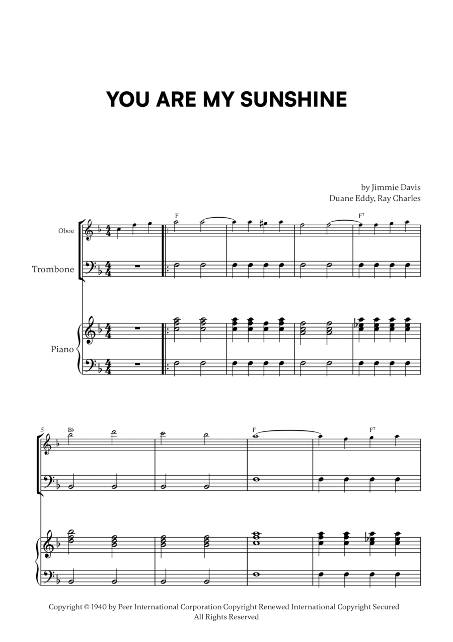 You Are My Sunshine Trombone Duet scores gallery preview page 1