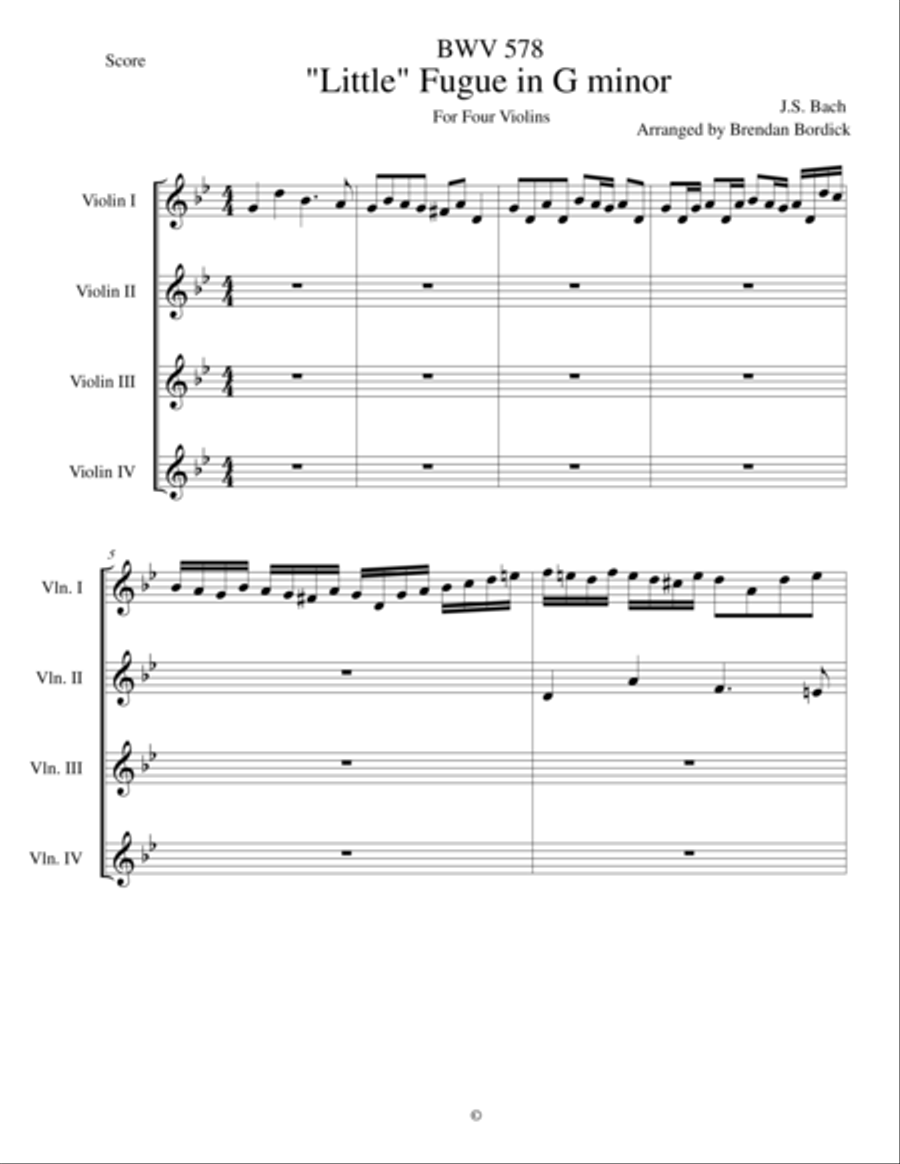 Little Fugue in G minor, BWV 578 Violin Solo scores gallery preview page 1