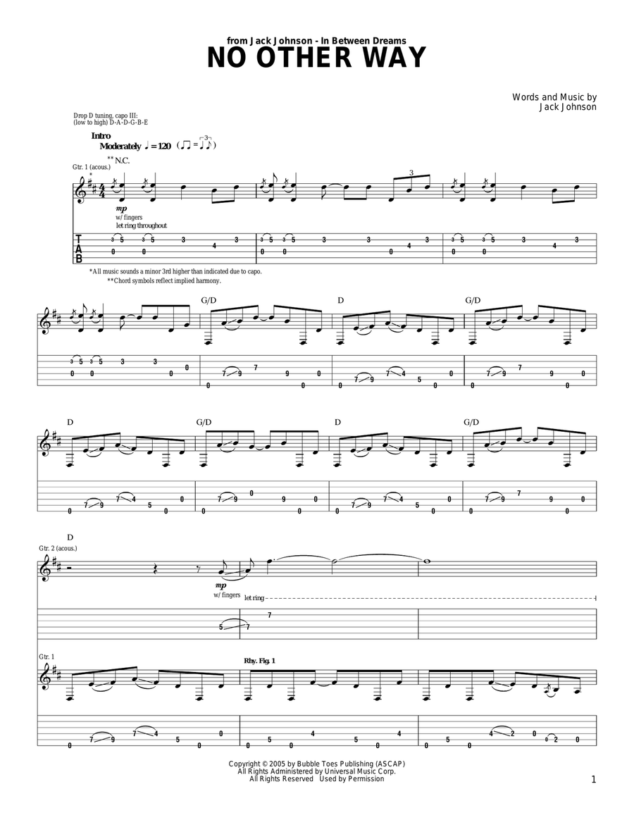No Other Way Acoustic Guitar scores gallery preview page 1