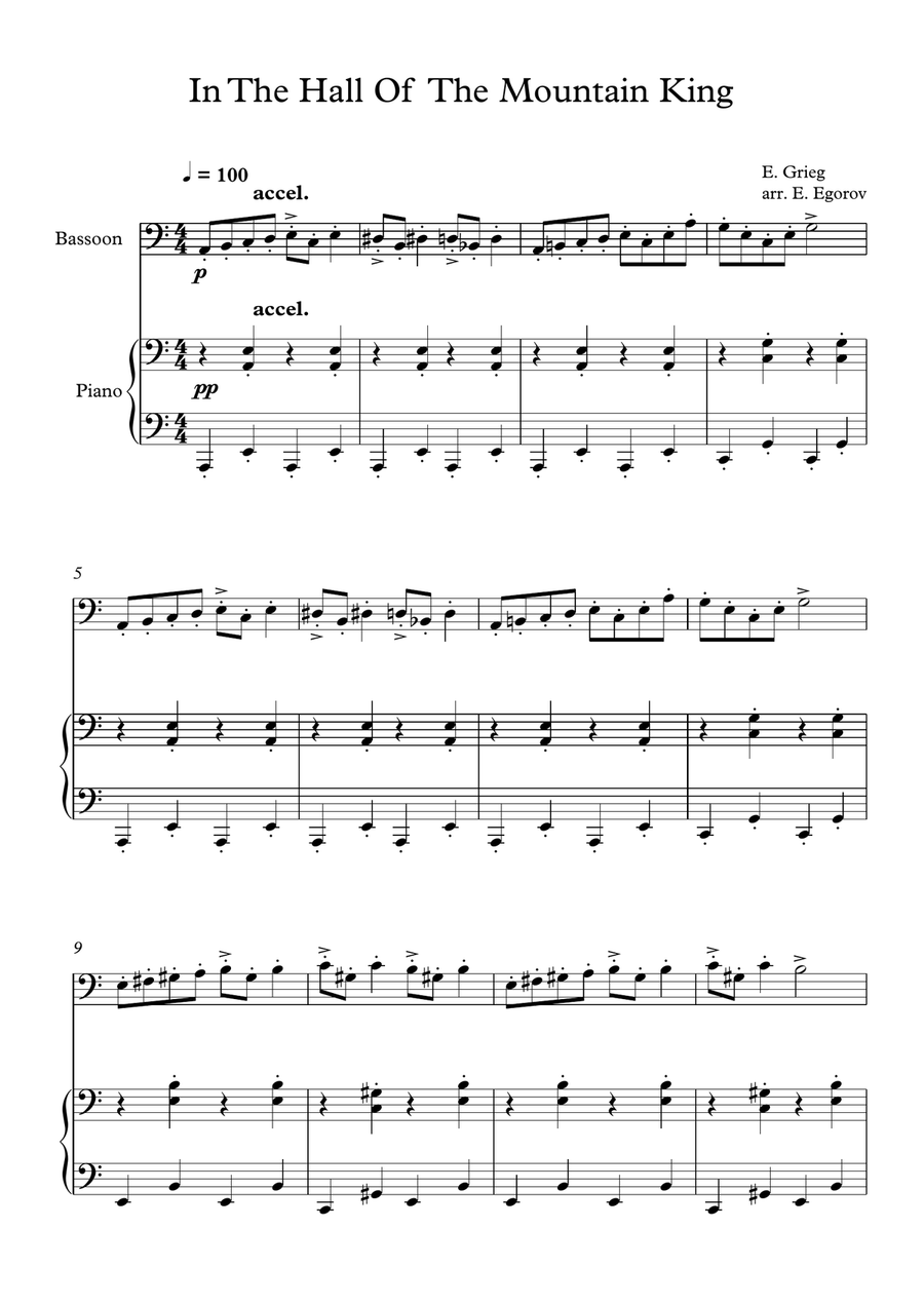 In The Hall Of The Mountain King Edvard Grieg For Bassoon
