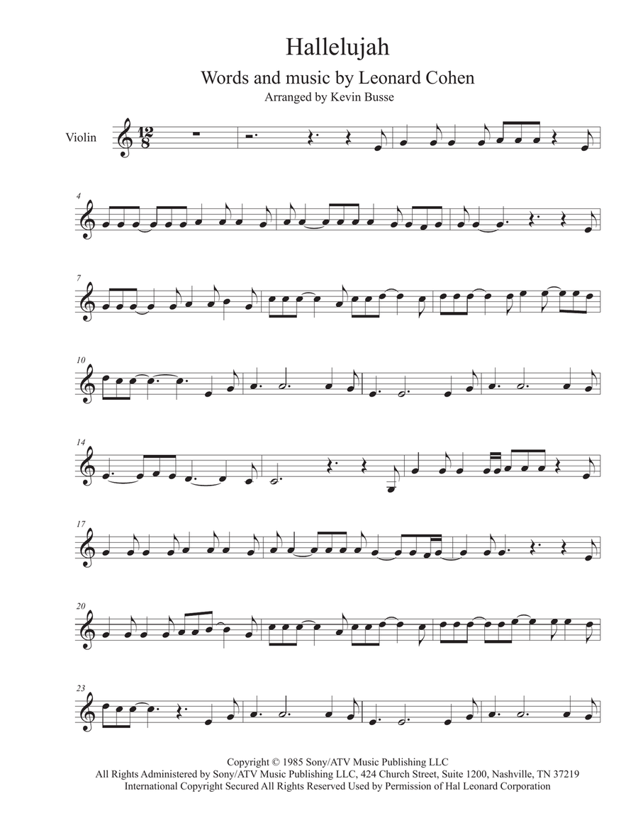 Hallelujah Violin Solo scores gallery preview page 1