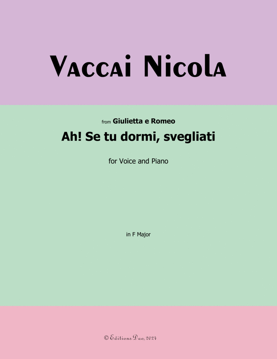 Ah! Se tu dormi,svegliati, by Vaccai Nicola, in F Major Voice scores gallery preview page 1