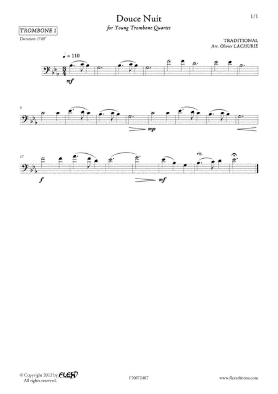 Silent Night Trombone Quartet scores gallery preview page 3