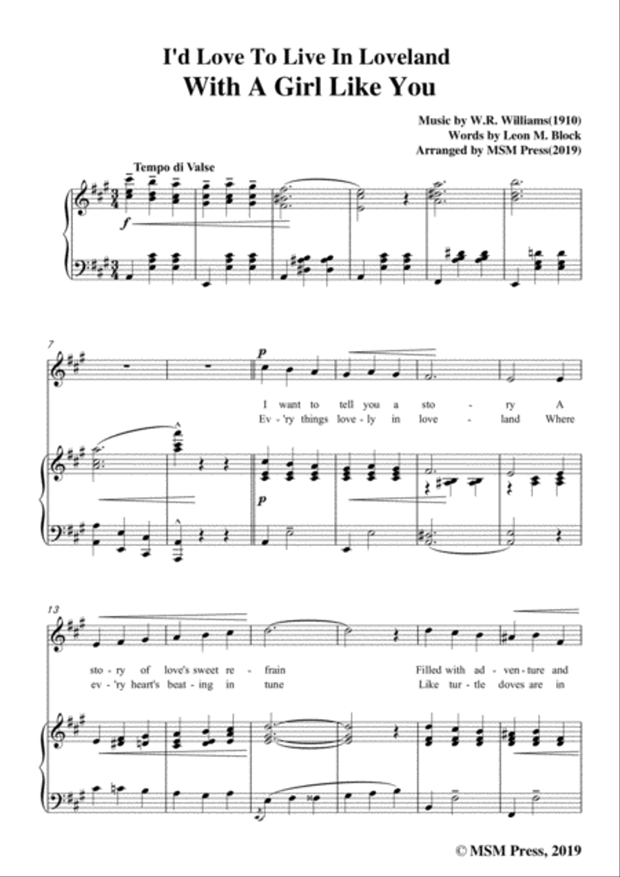 W. R. Williams-I'd Love To Live In Loveland With A Girl Like You,in A Major,for Voice&Piano Voice scores gallery preview page 3
