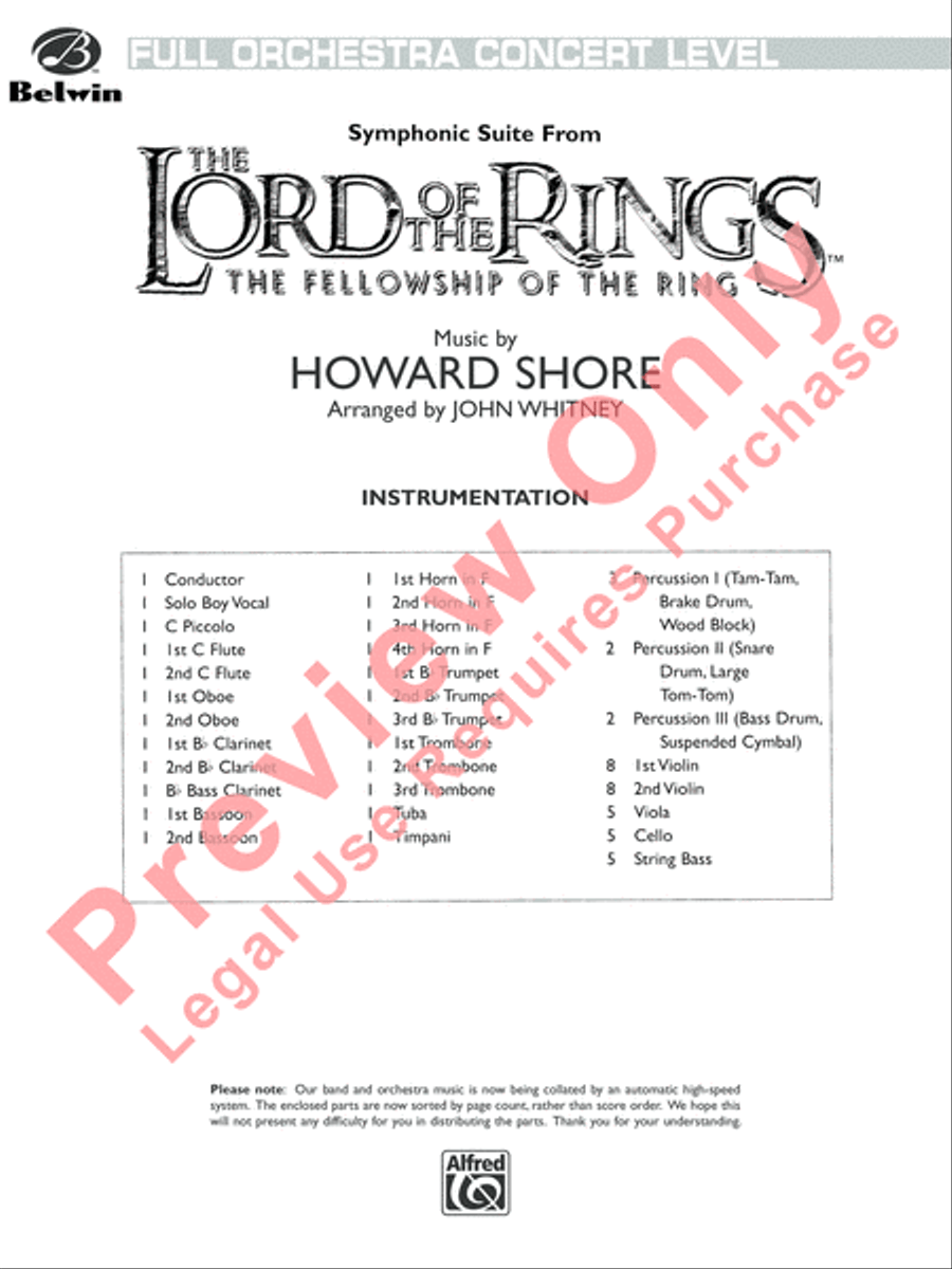 Symphonic Suite from The Lord of the Rings (The Fellowship of the Ring) - Conductor Full Orchestra scores gallery preview page 2