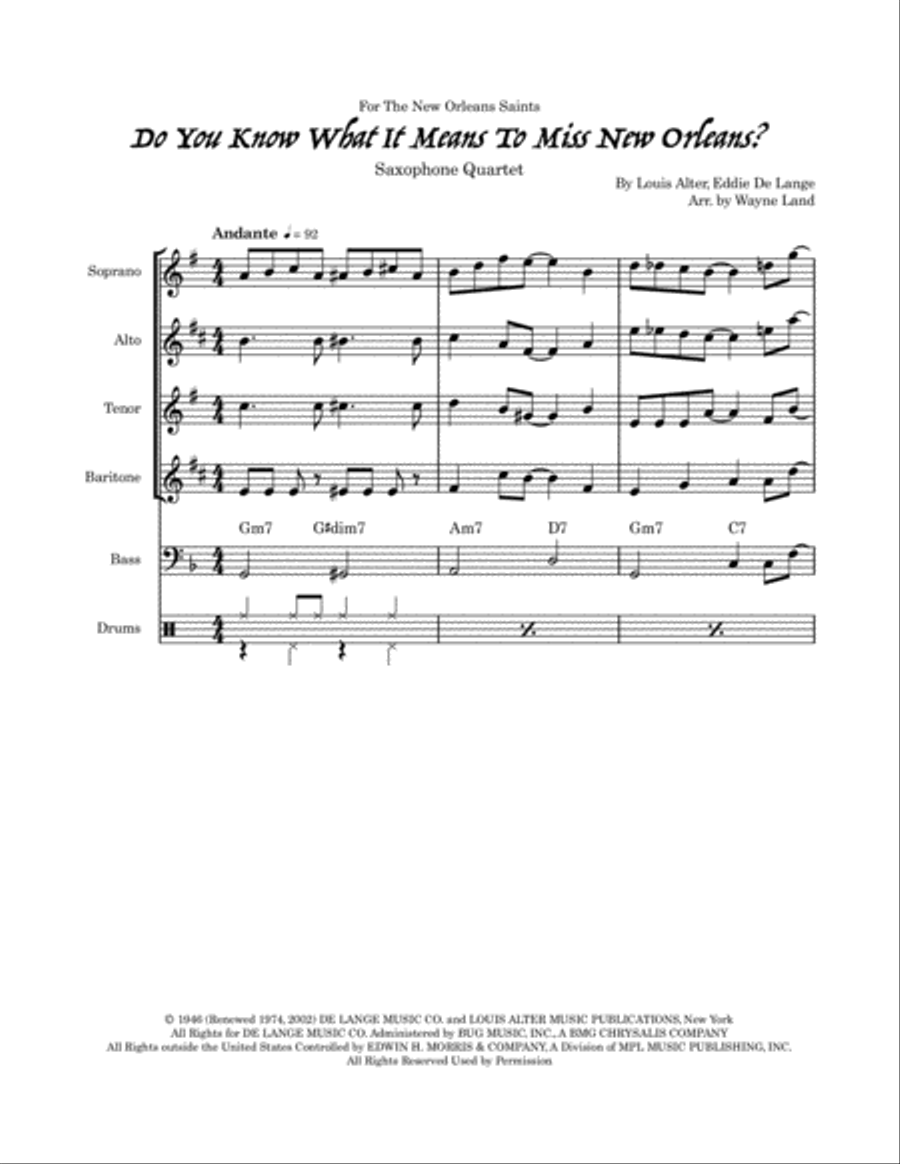 Do You Know What It Means To Miss New Orleans Saxophone Quartet scores gallery preview page 2