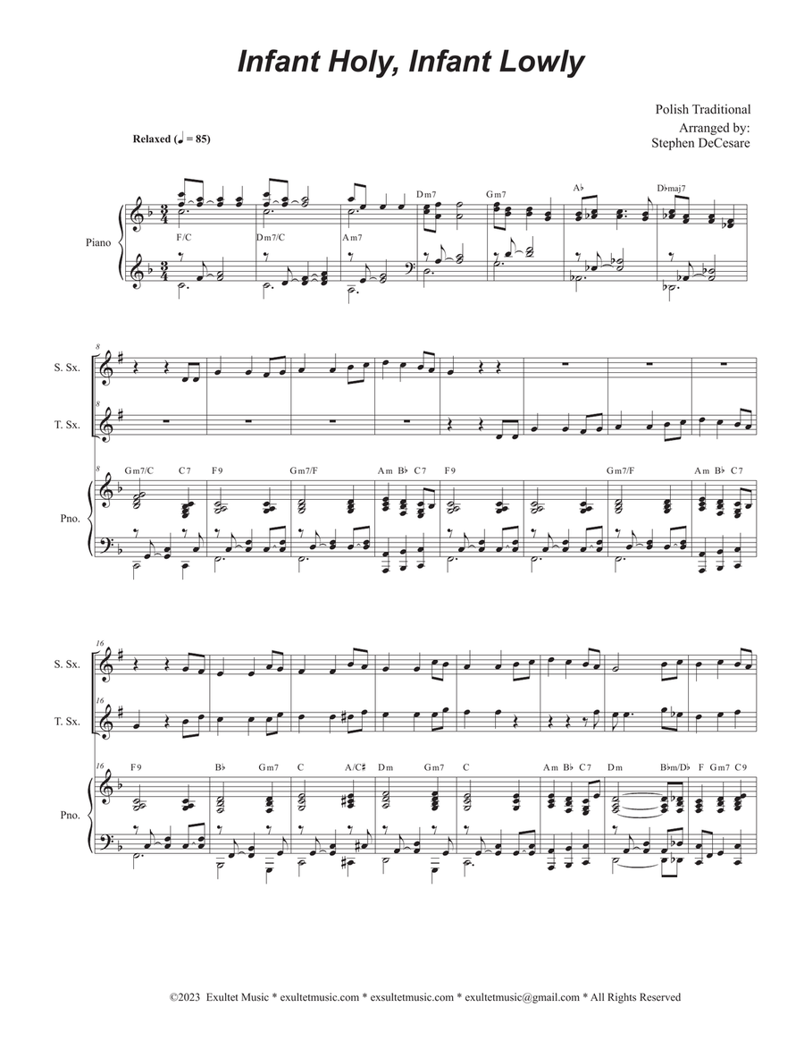 Infant Holy, Infant Lowly (Duet for Soprano and Tenor Saxophone) Woodwind Duet scores gallery preview page 1