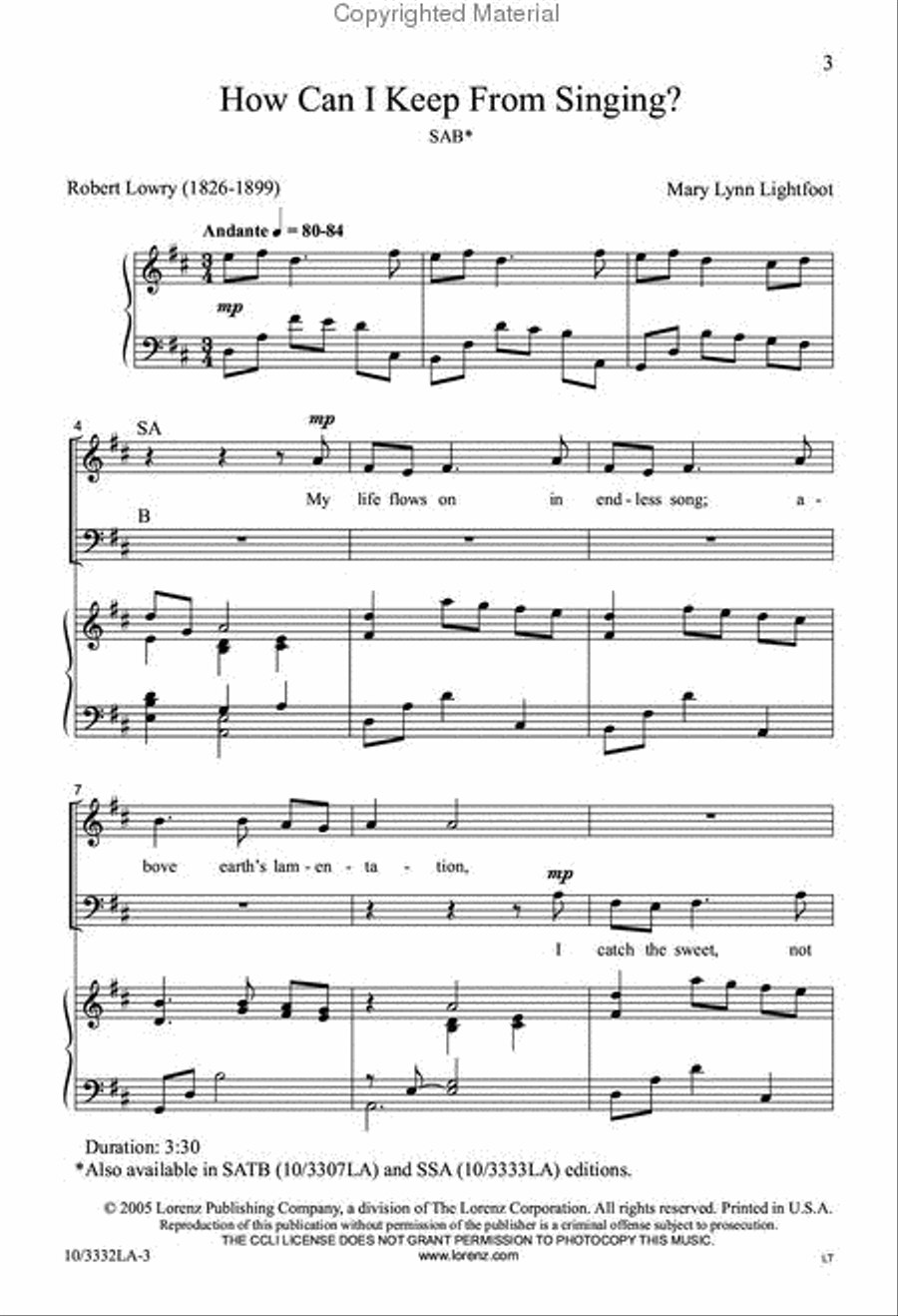 How Can I Keep From Singing? 3-Part scores gallery preview page 2