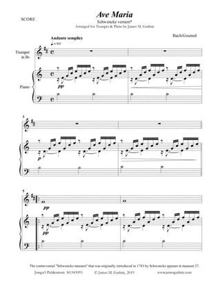 Book cover for Bach-Gounod: Ave Maria, Schwencke version for Trumpet & Piano