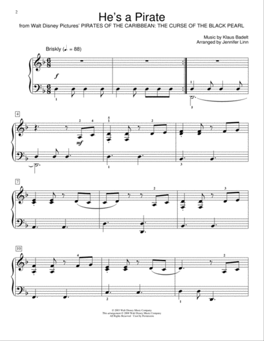 He's A Pirate (from Pirates Of The Caribbean: The Curse of the Black Pearl) (arr. Jennifer Linn) Piano Method scores gallery preview page 1