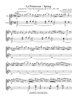 Book cover for Allegro (iii) from La Primavera (Spring) RV. 269 for flute (violin) and guitar