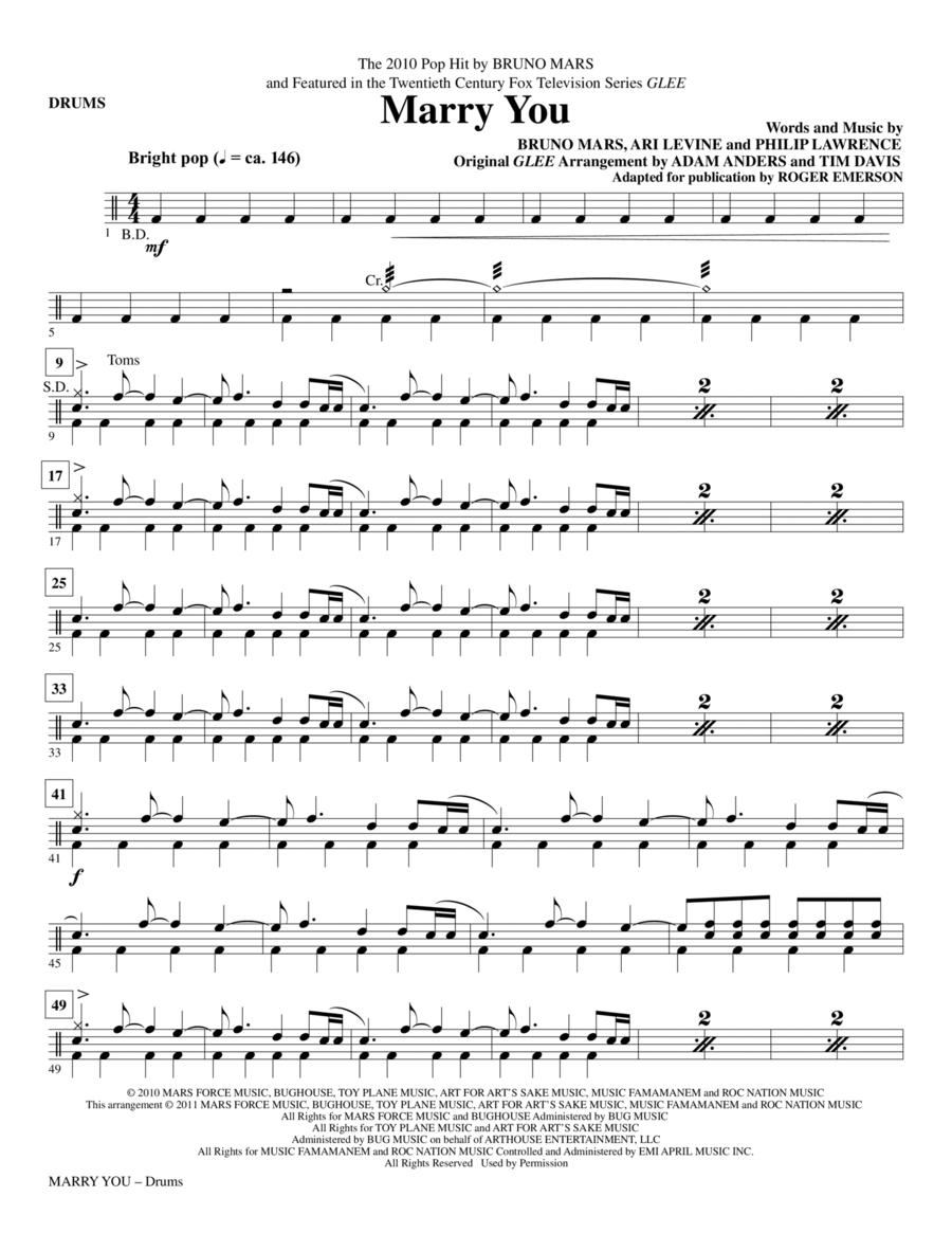 Marry You - Drums Marry You - Drums Choir scores gallery preview page 1