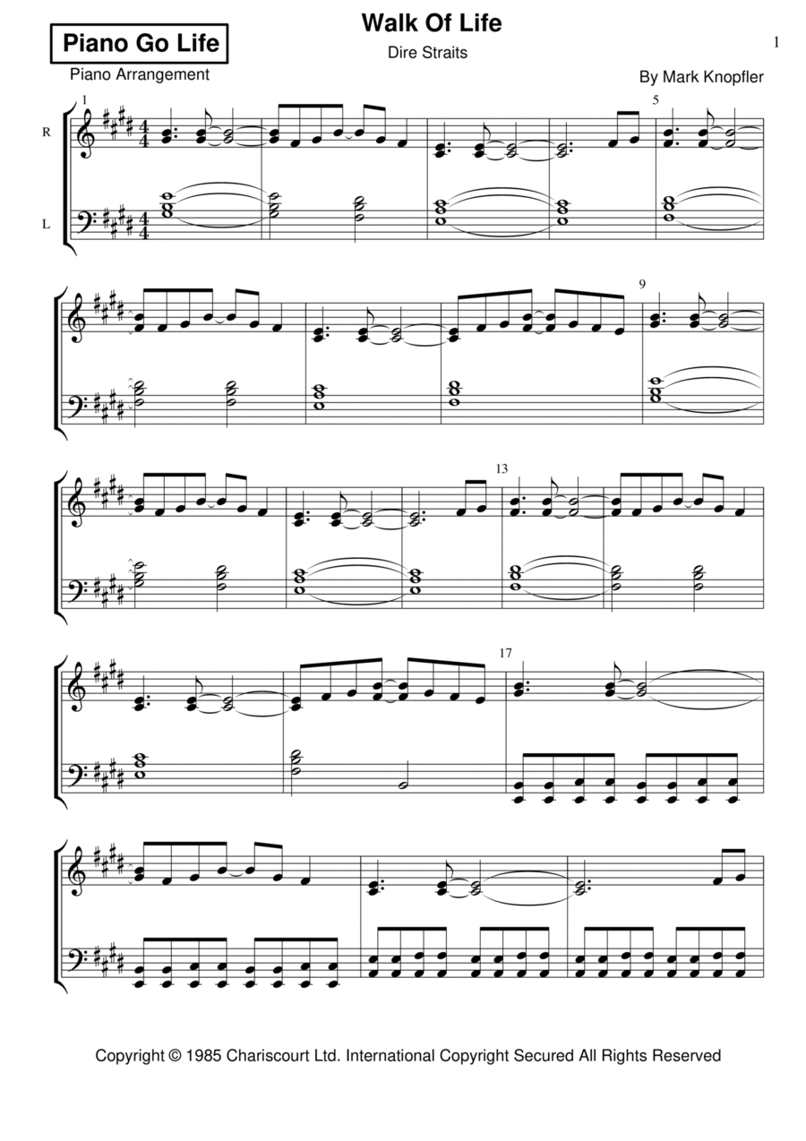 Walk Of Life Piano Solo scores gallery preview page 1
