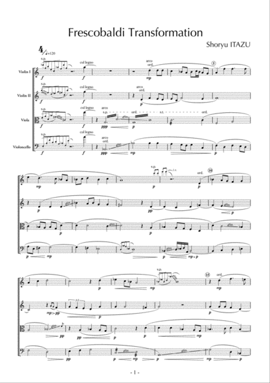 Frescobaldi Transformation (Score) String Quartet scores gallery preview page 1