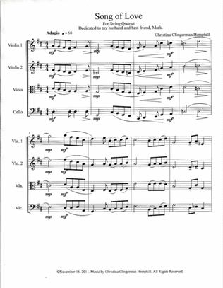 Song of Love, for String Quartet