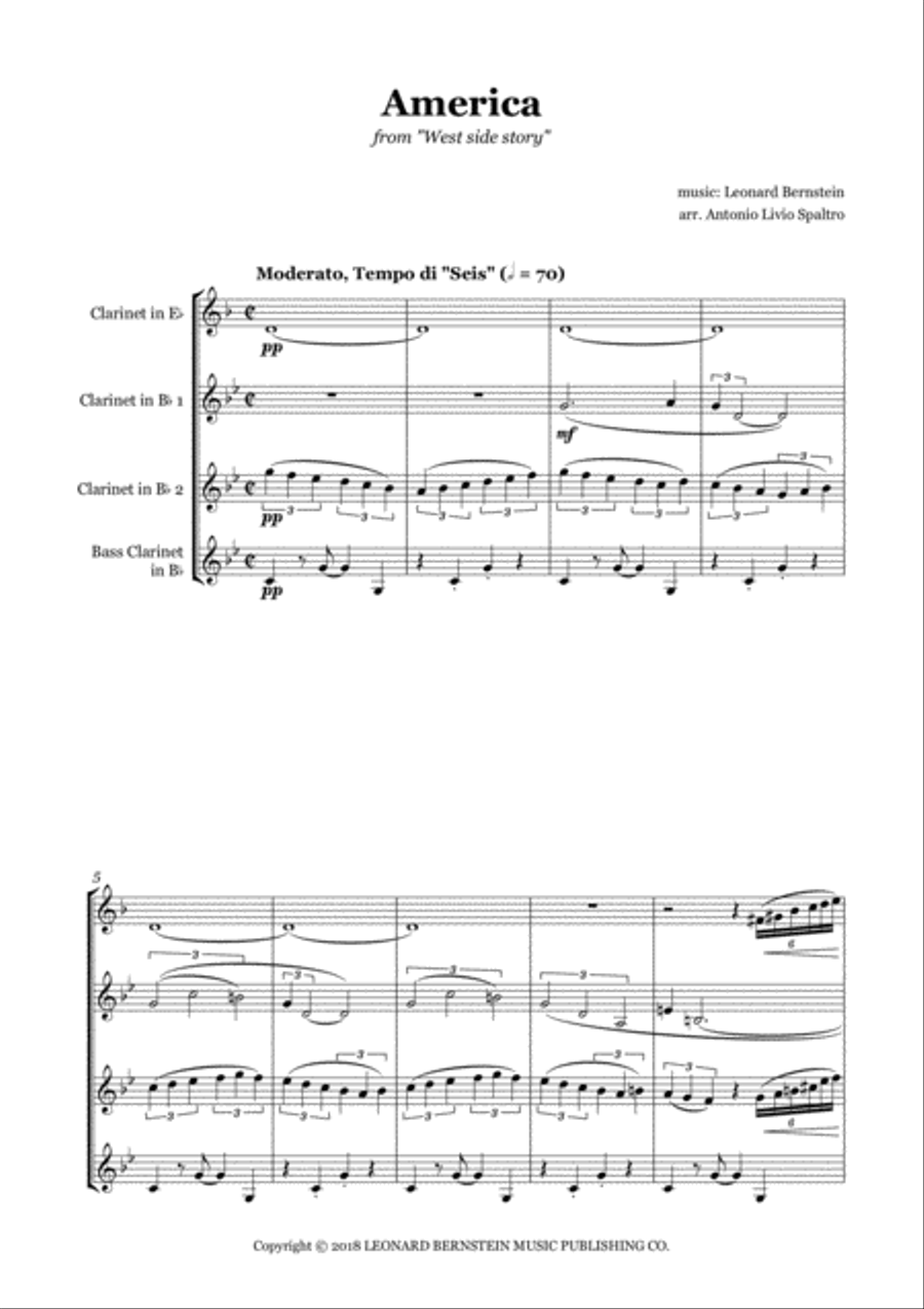 America for Clarinet Quartet (from West Side Story) image number null