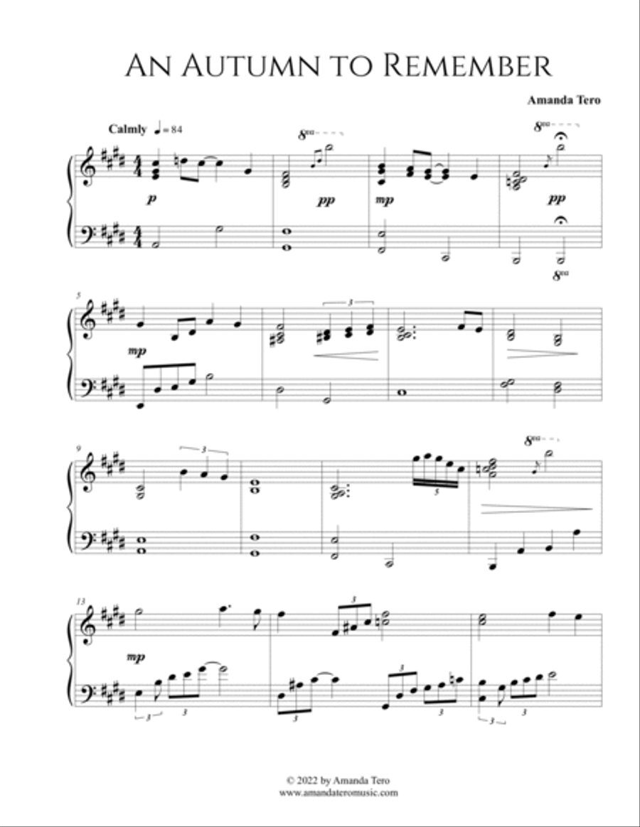 An Autumn To Remember – Original Late Intermediate Jazz Piano Sheet Music Solo Piano Solo scores gallery preview page 2
