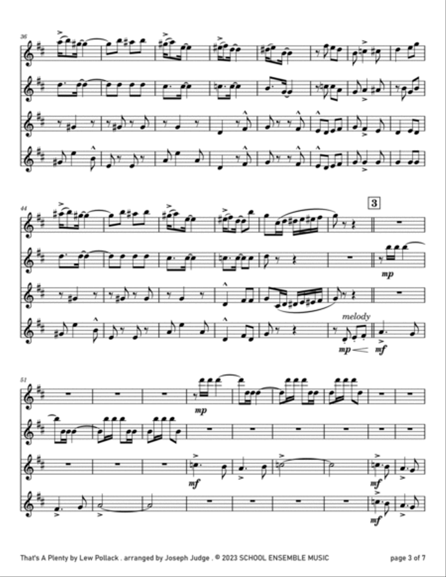 That's A Plenty by Lew Pollack for Clarinet Quartet in Schools Clarinet Quartet scores gallery preview page 3