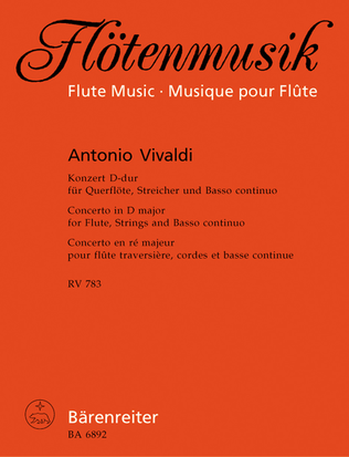 Book cover for Concerto for Flute, Strings and Basso Continuo in D major RV 783