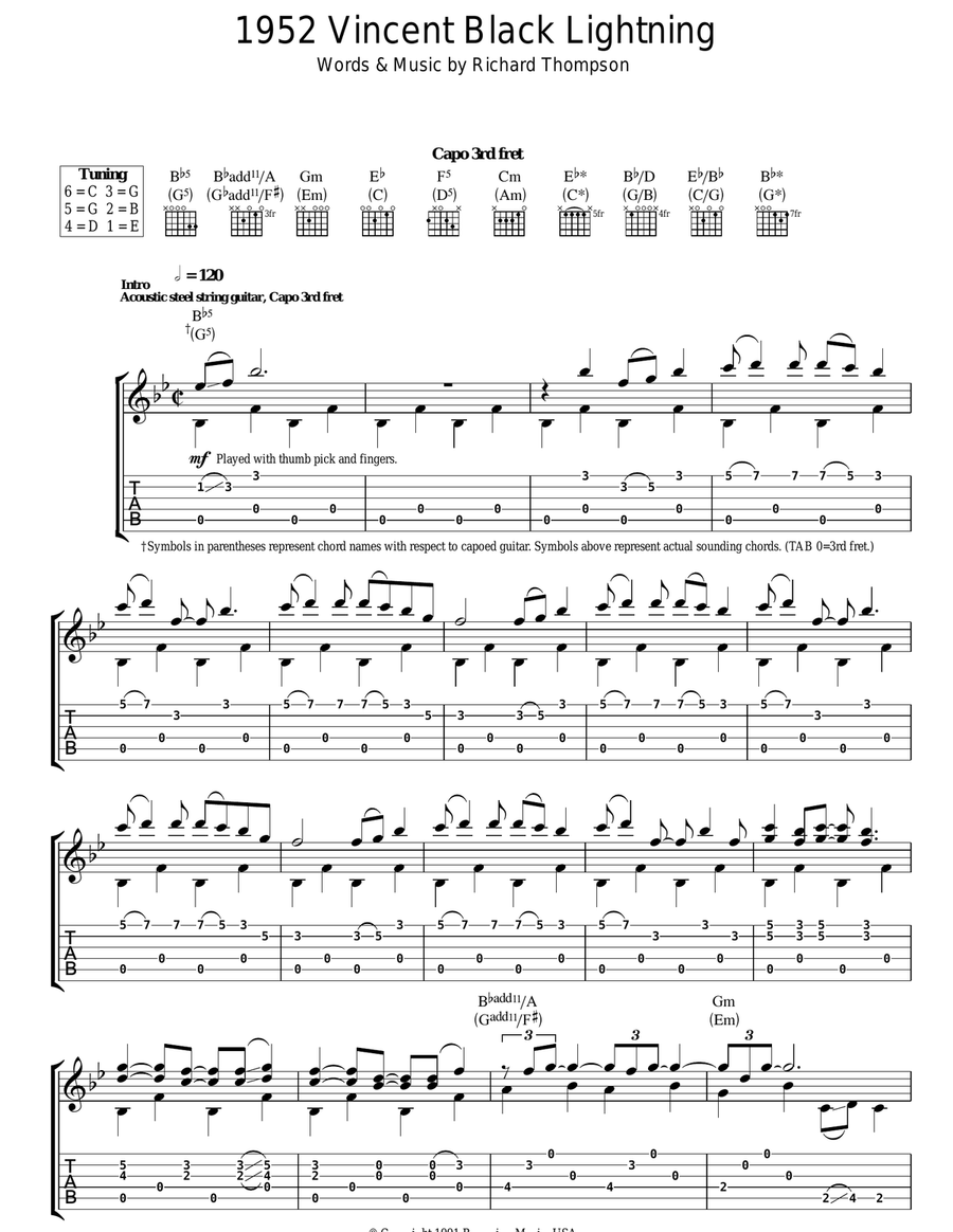 1952 Vincent Black Lightning Acoustic Guitar scores gallery preview page 1