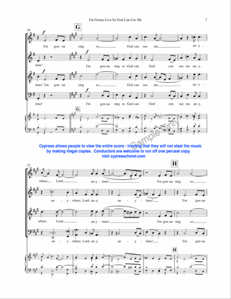 I'm Gonna Live So God Can Use Me 4-Part scores gallery preview page 7
