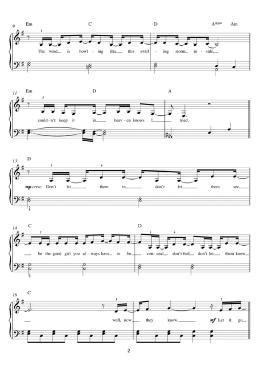 Let It Go (from Frozen) Easy Piano scores gallery preview page 2