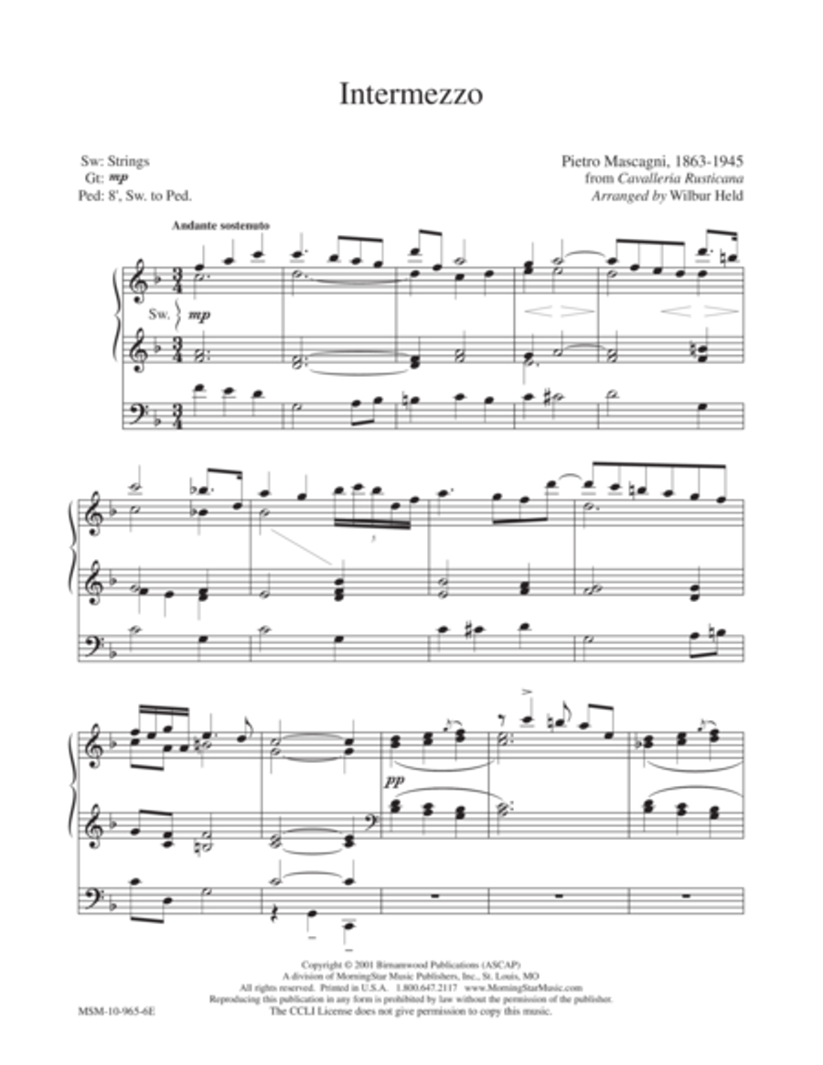 Intermezzo (from Cavalleria Rusticana - P. Mascagni) Organ scores gallery preview page 1