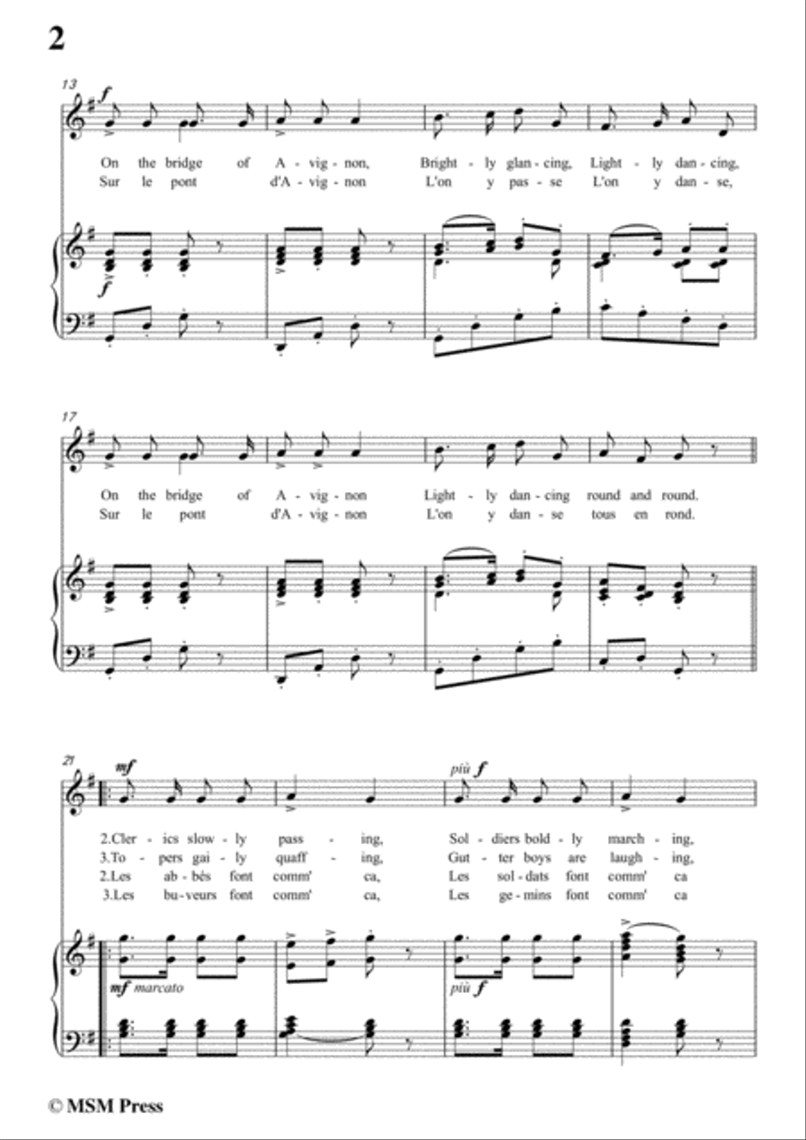 Bantock-Folksong,On the bridge of avignon(Sur la pont d'Avignon),in G Major,for Voice and Piano Voice Solo scores gallery preview page 4