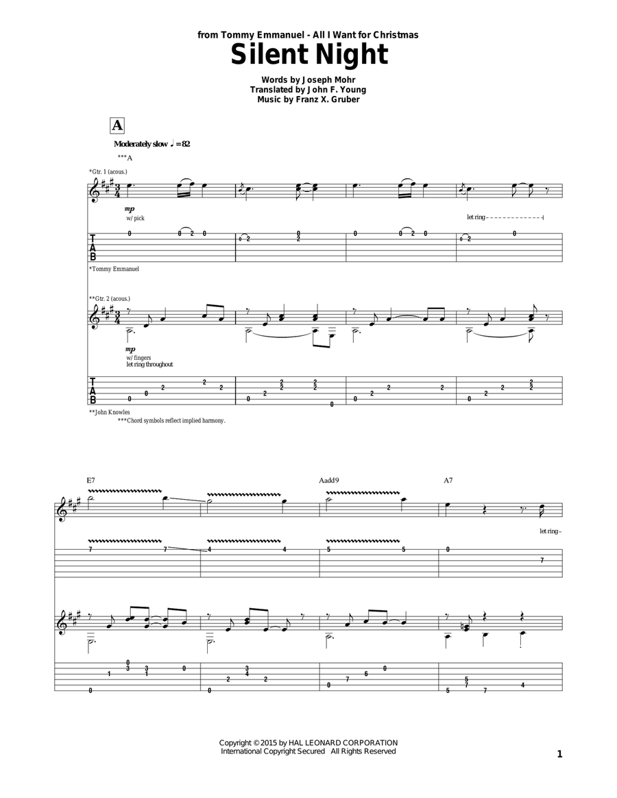 Silent Night Guitar Tablature scores gallery preview page 1