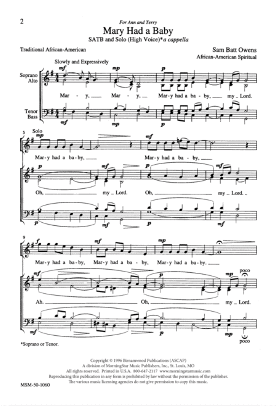 Mary Had a Baby 4-Part scores gallery preview page 1
