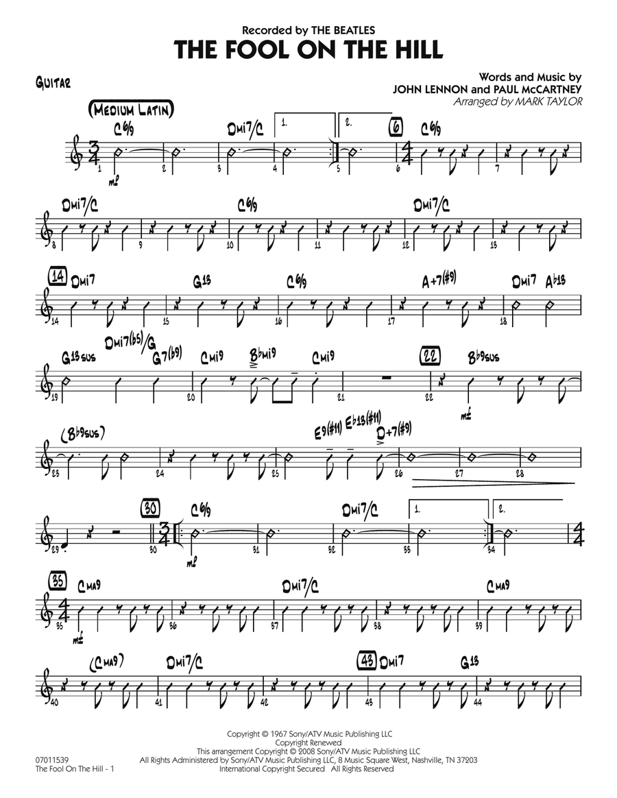 The Fool on the Hill (Flugelhorn Feature) - Guitar Jazz Ensemble scores gallery preview page 1
